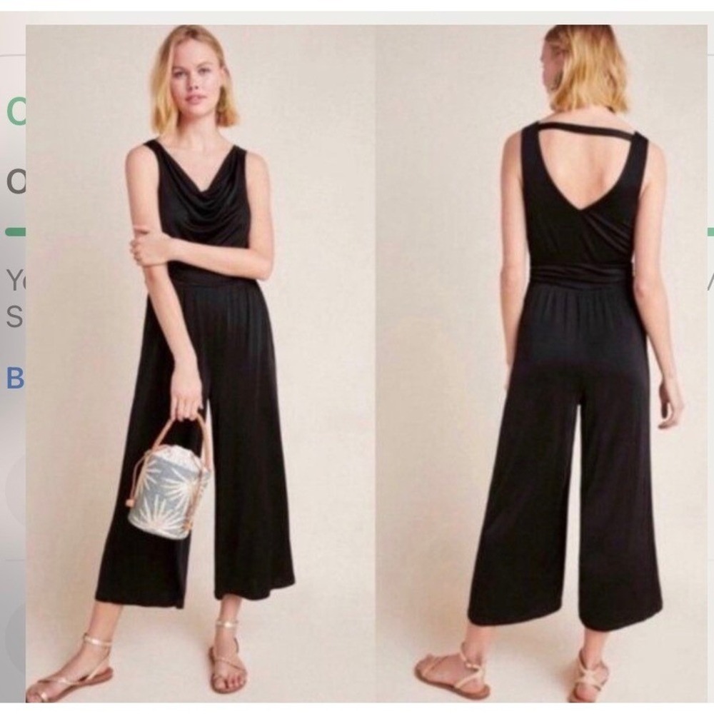 Maeve Anthropologie Black Cowl Neck Wide Leg Jumpsuit Petite Medium NWT